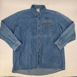 Vintage Y2K Hotel California Embroidered Denim Button Down Todos Santos Mexico